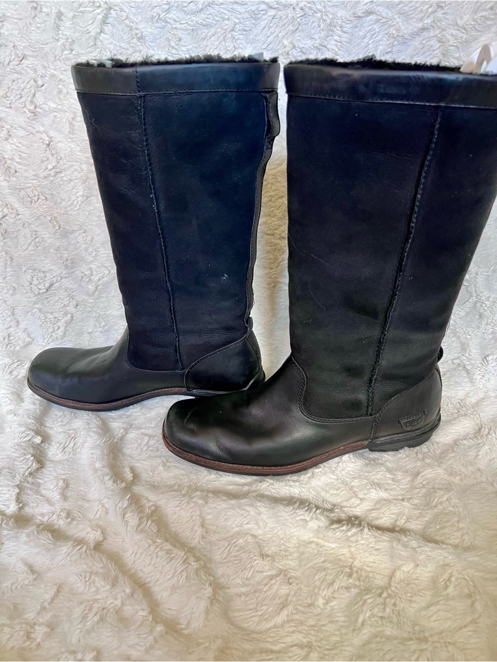 UGG Australia Classic BROOKFIELD Tall Black Leather and Suede Boots Size 10